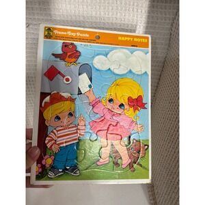 Vintage 1973 Kids Merrigold Press Happy Notes Frame Tray Puzzle OS Multicolor